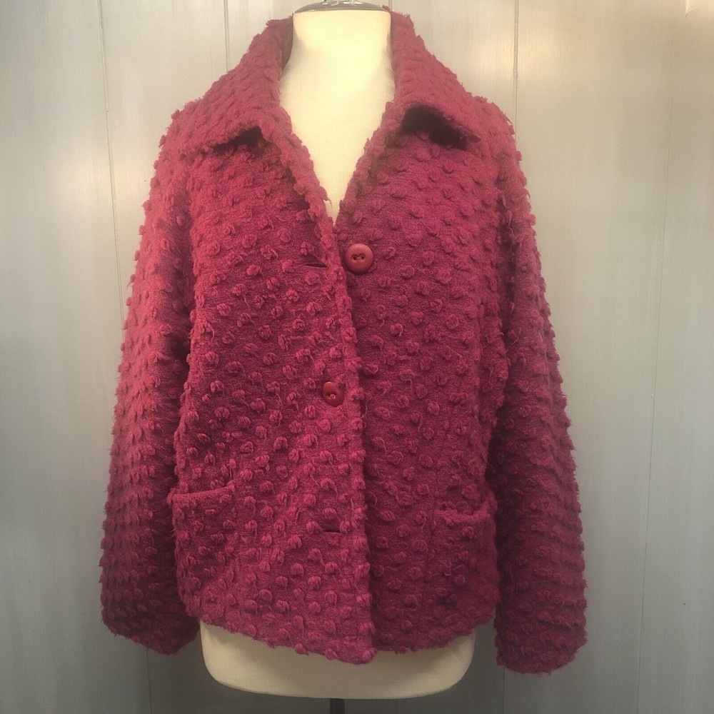 Maralyce Ferree Women’s Pink Pom Pom Wool Blend Jacket 4 button Sz Large